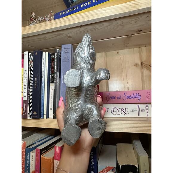 Silver Metal Bear Sculpture Textured Hollow Walking Home Decor Animal Cabin - Picture 5 of 6